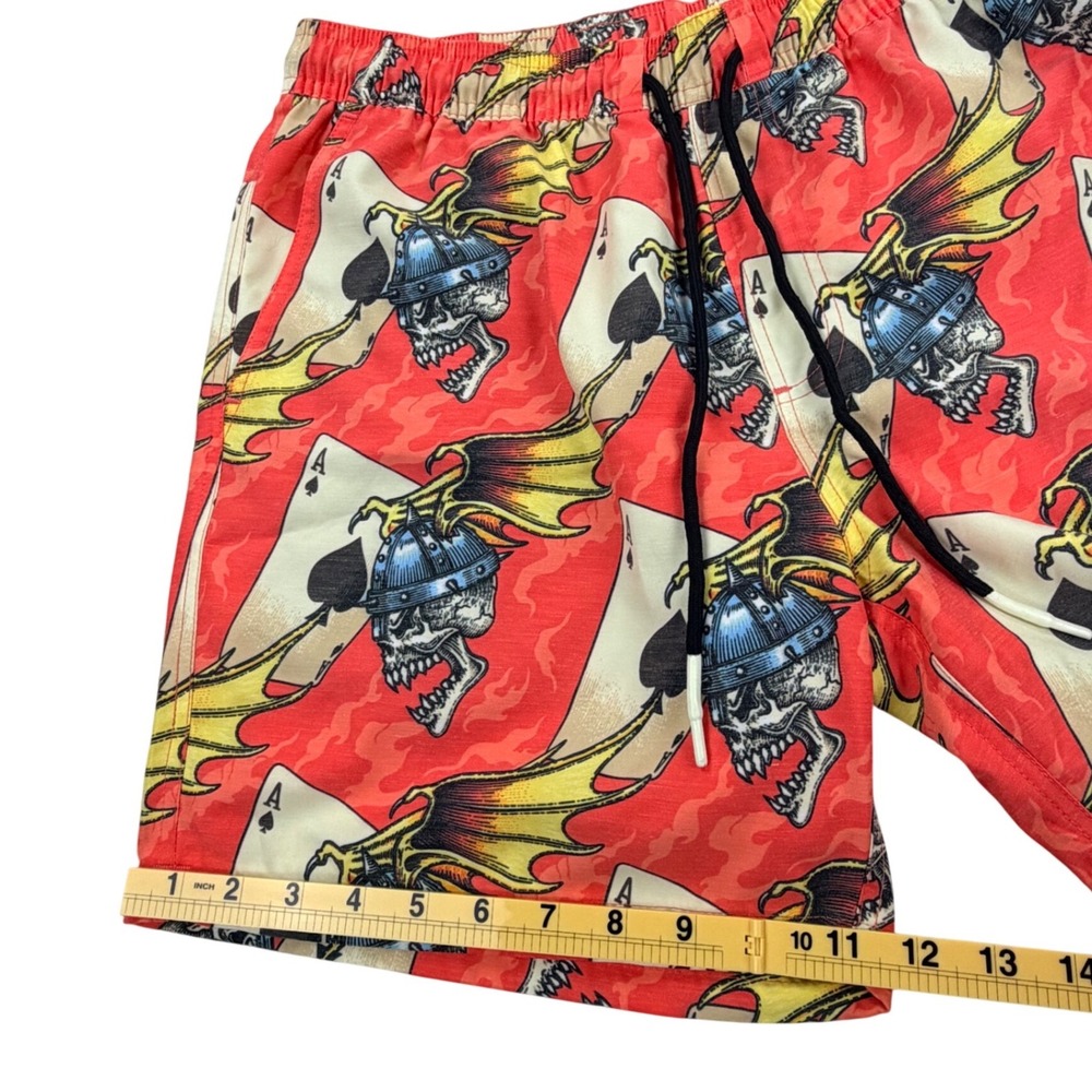 Lost Board Shorts‎ Mens Medium Red Polyester Cotton Skull Ace of Spades Graphic - Picture 10 of 10